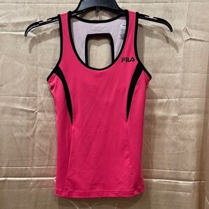 Fila Women's Vibrant Pink Tank Top with Black Accents - Size S